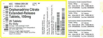 100mg 20ct (Label Orphenadrine Citrate Extended Release Tabs 100mg  Bpi(10544 283 20))